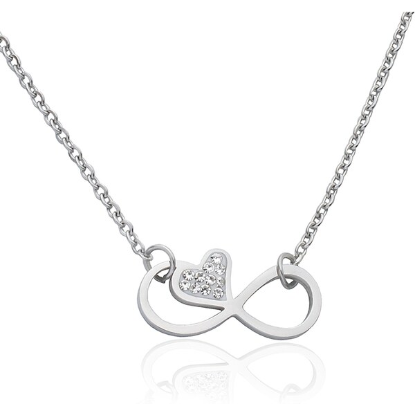 BM Jewellery Dámsky náhrdelník nekonečno so srdcom a zirkónmi Valentín 10400167