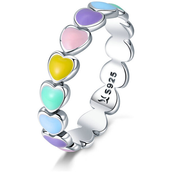 Emporial strieborný prsteň Dúhová srdce 29083866
