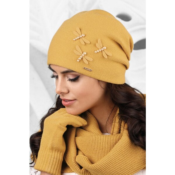 Kamea Medová elegantná dámska čiapka na jeseň s motýlikmi Vasto, Farba 8254955