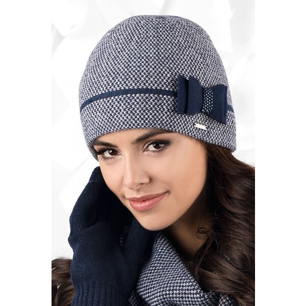 Kamea Tmavomodrá elegantná dámska čiapka na zimu s mašličkou Bolonia, 37361958