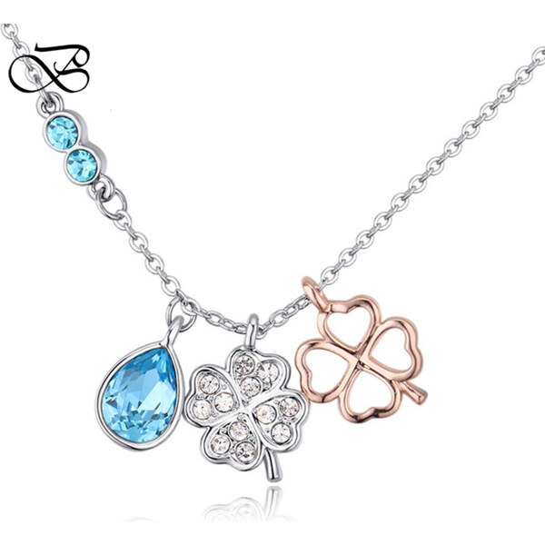 Glory Náhrdelník Lucky clovers Swarovski elements modrá 153 8373492