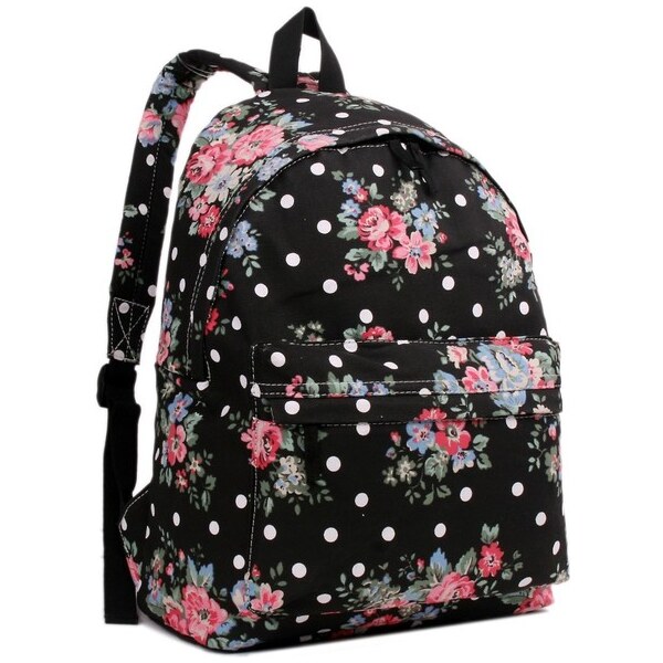 Miss Lulu Ruksak - bodkovaný, kvetinový, na zips, čierny 5271562