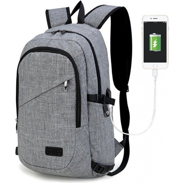 Miss Lulu Ruksak - školský, pracovný s usb nabíjaním, šedý 28272642