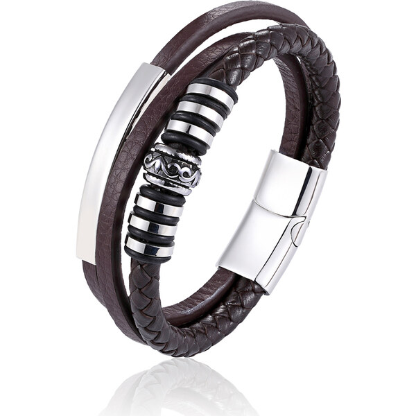 Glory Pánsky kožený náramok Trio Cool man hnedý 46928141