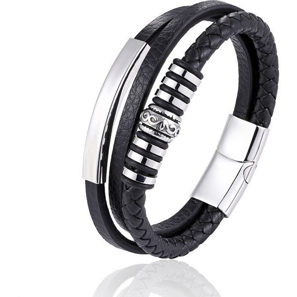 Glory Pánsky kožený náramok Trio Cool man čierny 8627655