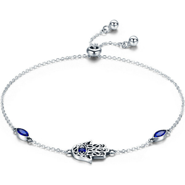 Emporial strieborný nastaviteľný náramok Hamsa symbol ochrany SCB076 24464512