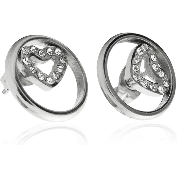 BM Jewellery Náušnice krúžky so zirkónovým srdcom 1,4 cm z 10400216