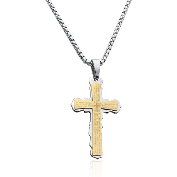 BM Jewellery Náhrdelník krížik s nápismi gold z chirurgickej ocele 10400217