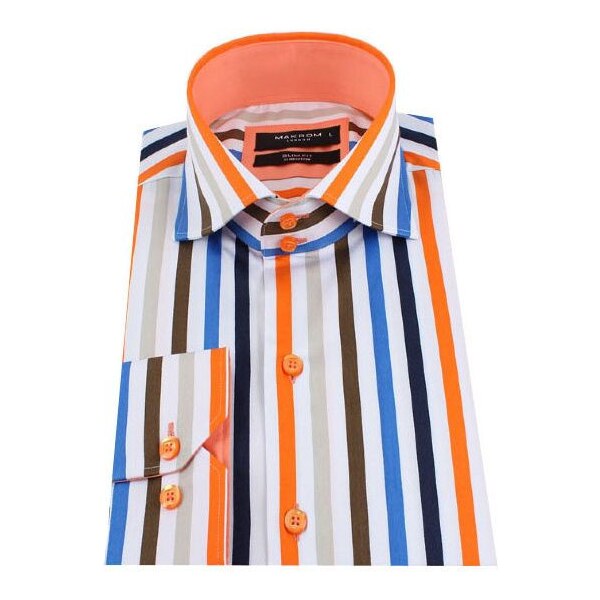 MAKROM London Oranžová pánska košeľa s farebnými pásikmi 8843843