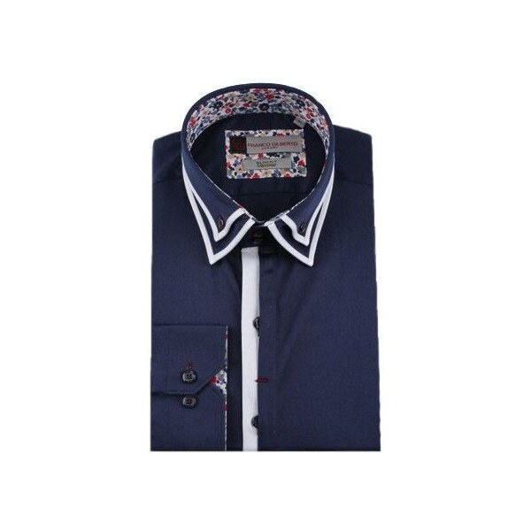 MAKROM London Tmavomodrá pánska košeľa s dvojitým golierom 8879303