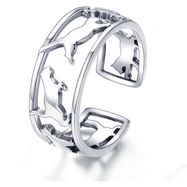 Emporial strieborný nastaviteľný prsteň Šťastná mačka 31417521