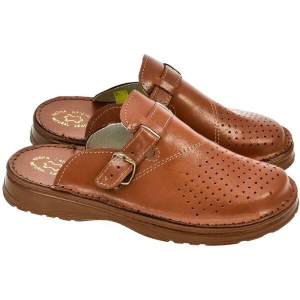 JOHN-C Pánske kožené hnedé šľapky MACEJ 9237570