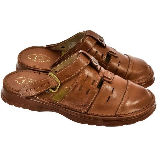 JOHN-C Pánske kožené hnedé šľapky MARC 8568264