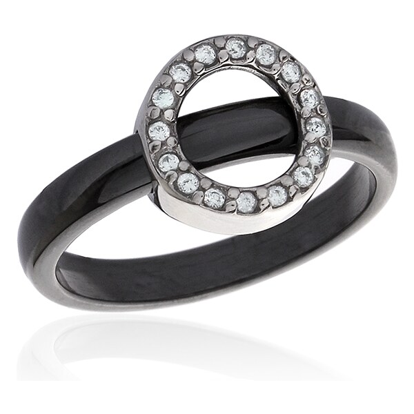 BM Jewellery Dámsky čierny keramický prsteň so zirkónmi BLACK&WHITE 20962826