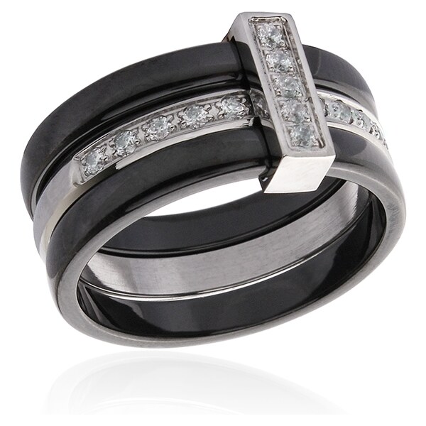 BM Jewellery Dámsky čierny keramický prsteň so zirkónmi BLACK&WHITE 62993293