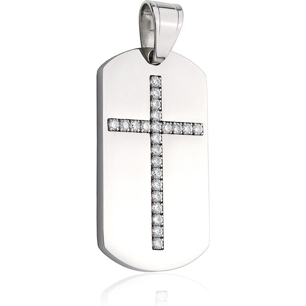 BM Jewellery Strieborný prívesok psie známka so zirkónovým krížikom 10400260