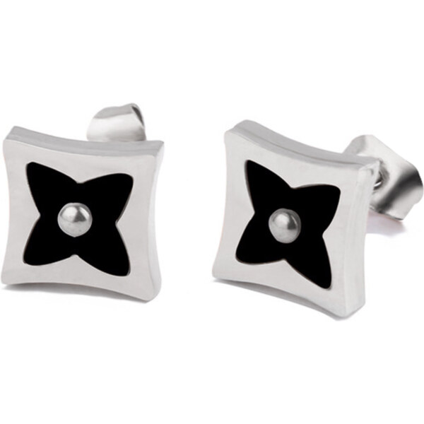 Glory Náušnice čierny štvorlístok v kosoštvorci strieborná 924 9470220