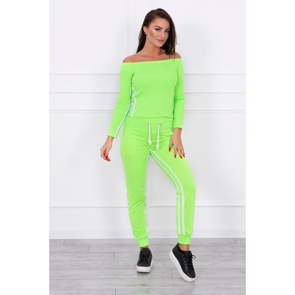 MladaModa Súprava s topom a dvomi prúžkami na boku neónovo zelená 10471387