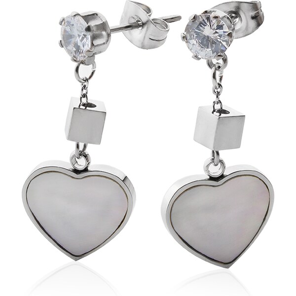 BM Jewellery Náušnice perlové srdce so zirkónom S693080 10400320