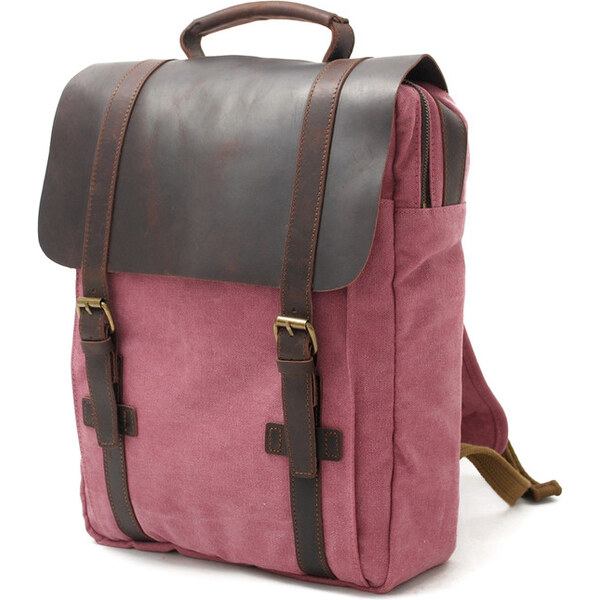 Glara Vintage velký plátený batoh s koženou chlopňou 34288693