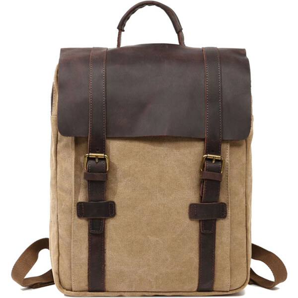 Glara Vintage velký plátený batoh s koženou chlopňou 34288694