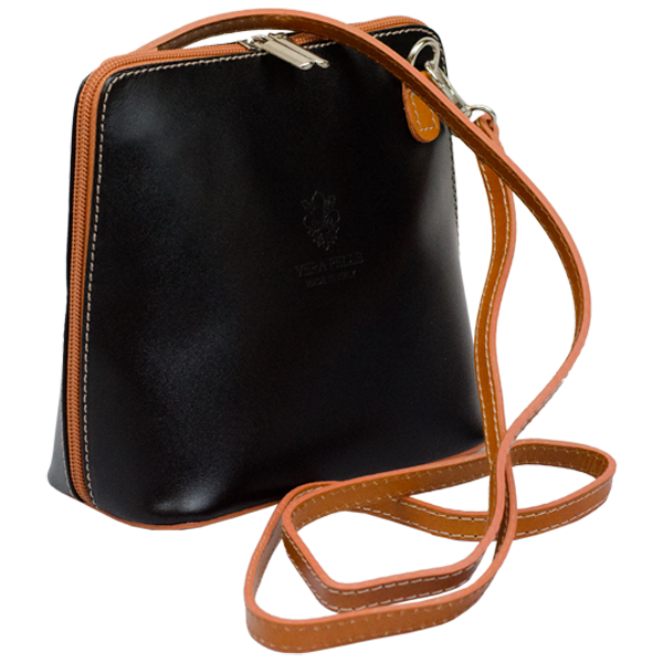 Čierna kožená talianska crossbody kabelka Grana Nera Camel NovaKabelka 62554931