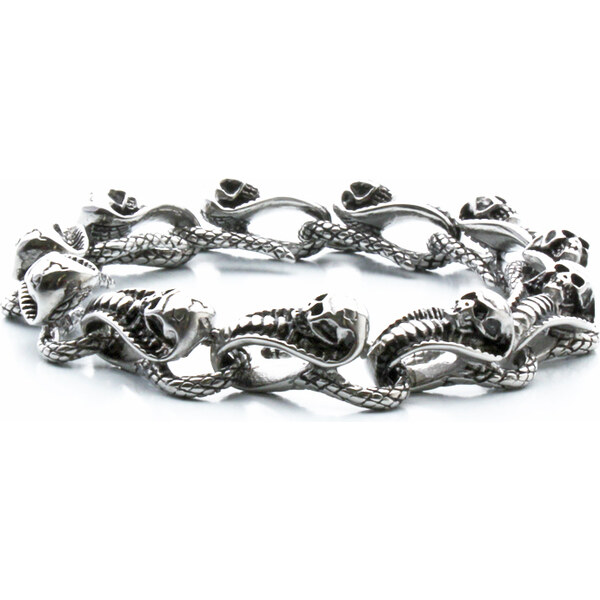 BM Jewellery Pánsky náramok KOBRA s lebkami z chirurgickej ocele 11488643