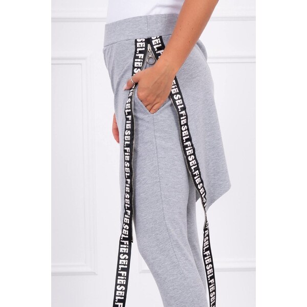 MladaModa Nohavice à la overal s ramienkom s nápisom Selfie šedé 11721396