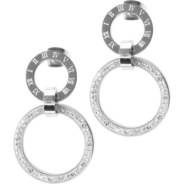 BM Jewellery Náušnice rímske čísla so zirkónmi z chirurgickej ocele 12543132