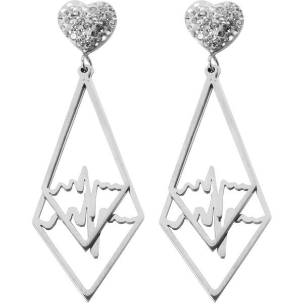 BM Jewellery Náušnice srdce so zirkónmi a EKG S836080 12543136