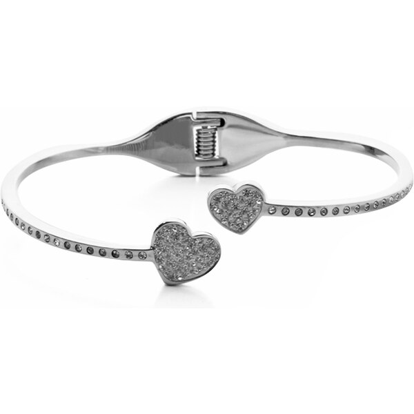 BEMI Design Pevný oceľový náramok srdiečka so zirkónmi S815120 12235880