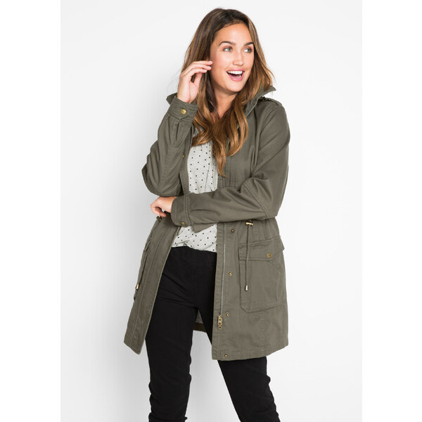 bonprix Parka s džersejovou podšívkou, bavlnená, farba zelená 45867826