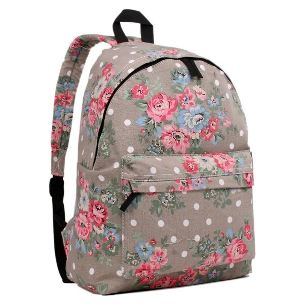 Miss Lulu Ruksak - bodkovaný, kvetinový, na zips, sivý 5271563