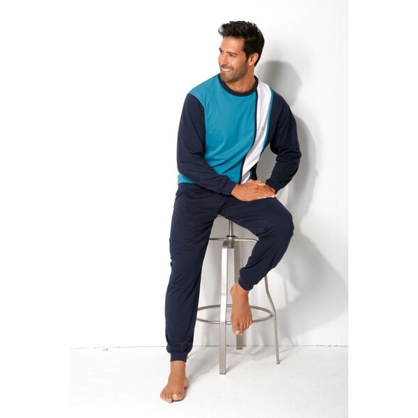 H.I.S Dlhé pyžamo námornícka modrá / tyrkysová / biela 55245789