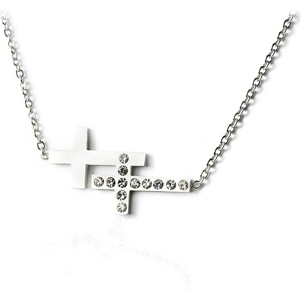 BEMI Design Dámsky náhrdelník dva krížiky so zirkónmi z chirurgickej 13399307
