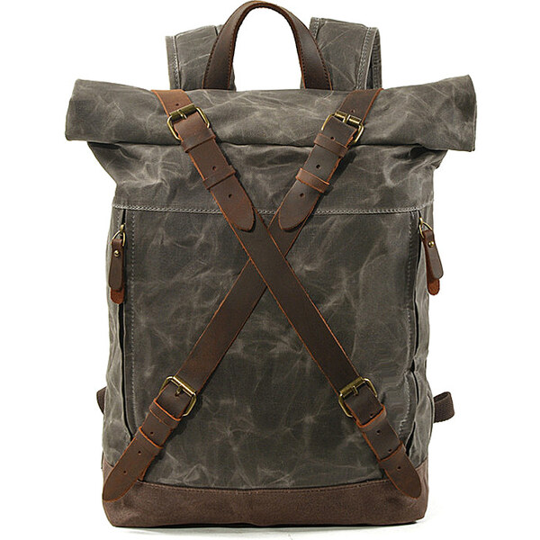 Glara Plátený retro batoh s koženými páskami 57937824
