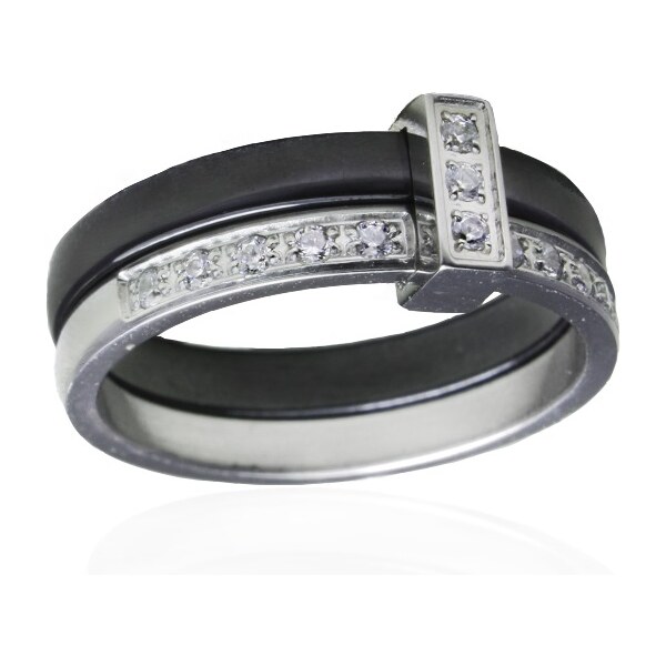 BM Jewellery Dámsky čierny keramický prsteň so zirkónmi BLACK & WHITE 20962840