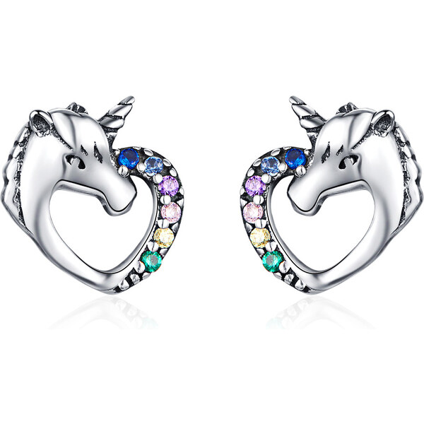 Olivie Strieborné náušnice JEDNOROŽEC V SRDCI 2934 14598552
