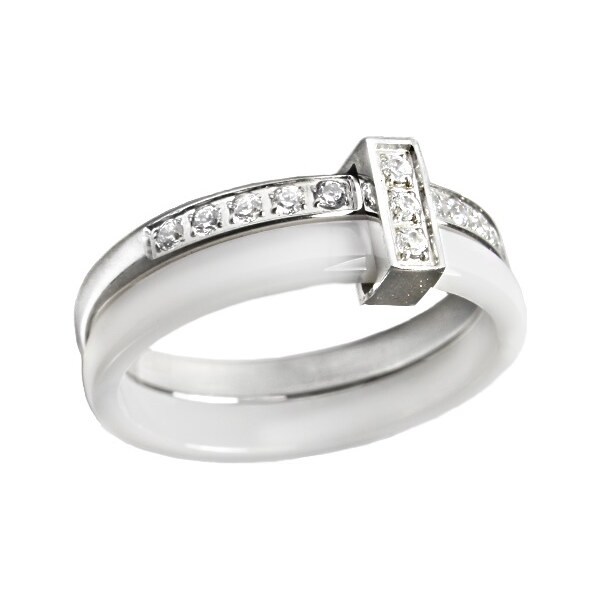 BM Jewellery Dámsky biely keramický prsteň so zirkónmi BLACK & WHITE 20962841