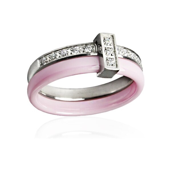 BM Jewellery Dámsky ružový keramický prsteň so zirkónmi BLACK & WHITE 20962842