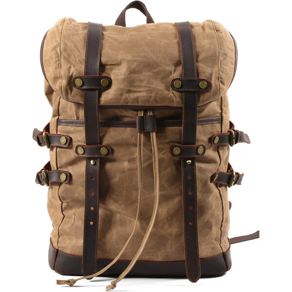 Glara Velký vintage batoh z plátna a kože 57937843