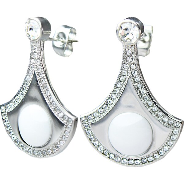 BM Jewellery Náušnice s bielou keramikou z chirurgickej ocele S918210 13399323