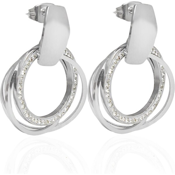 BM Jewellery Náušnice kruhy so zirkónmi z chirurgickej ocele S919095 13399325