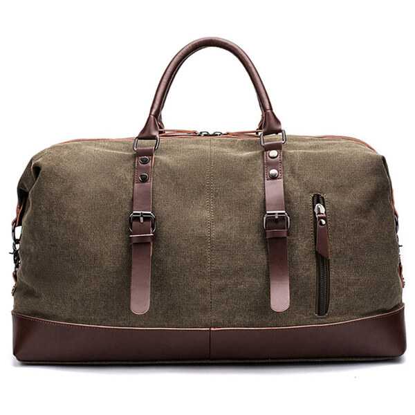 Glara Plátená cestovná retro taška s koženými detailmi 28418679