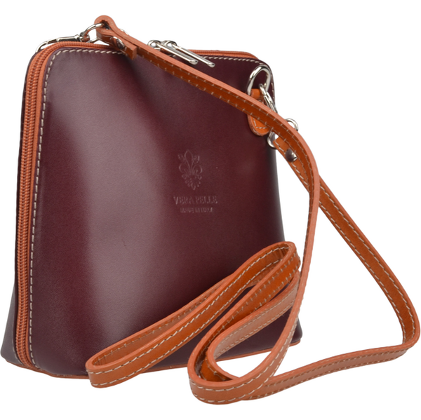 Fialová kožená talianska crossbody kabelka Grana Bordo Camel 64376506