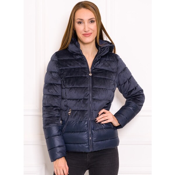 Due Linee Dámska krátka zimná bunda kombinácia velúr - tmavo modrá 13522457