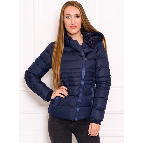 Due Linee Dámska zimná krátka bunda s asymetrickým zipsom - tmavo 13522516