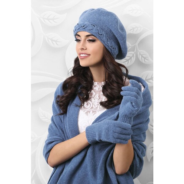 Kamea Jeans modrý dámsky set baretka + šál Bolzano, Farba jeans (odt. 13617098