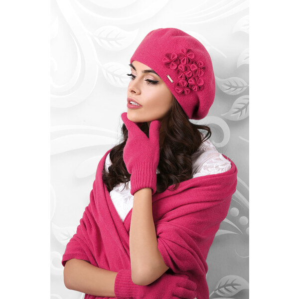 Kamea Malinový dámsky set baretka + šál Gorycja, Farba malinová 13617101