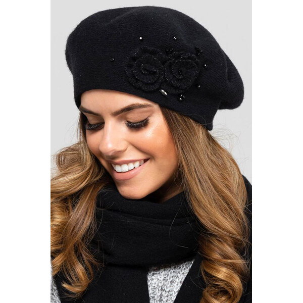 Kamea Čierna luxusná elegantná dámska baretka Barcelona, Farba čierna 15123480